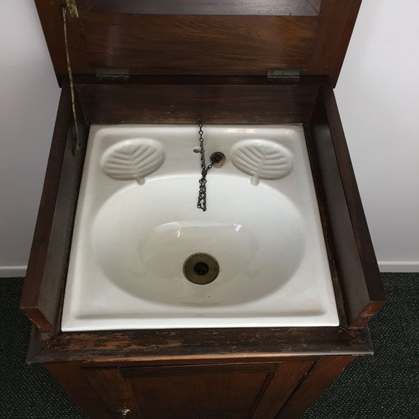 Victorian ship cabin washstand with ceramic bowl