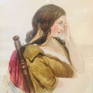 19th century watercolour - portrait of a seated lady