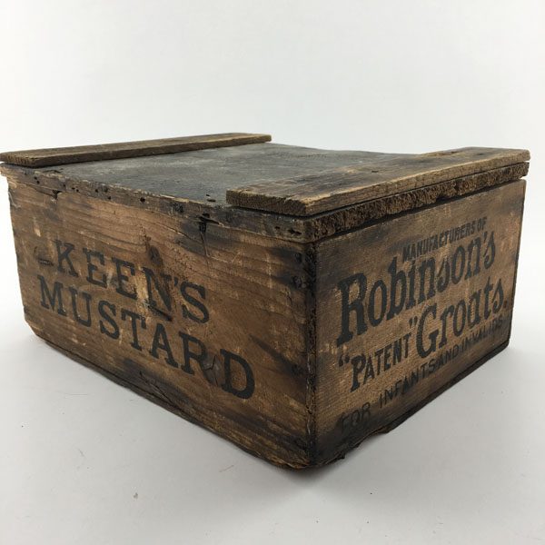 Keens Mustard and Robinsons Groats wooden crate